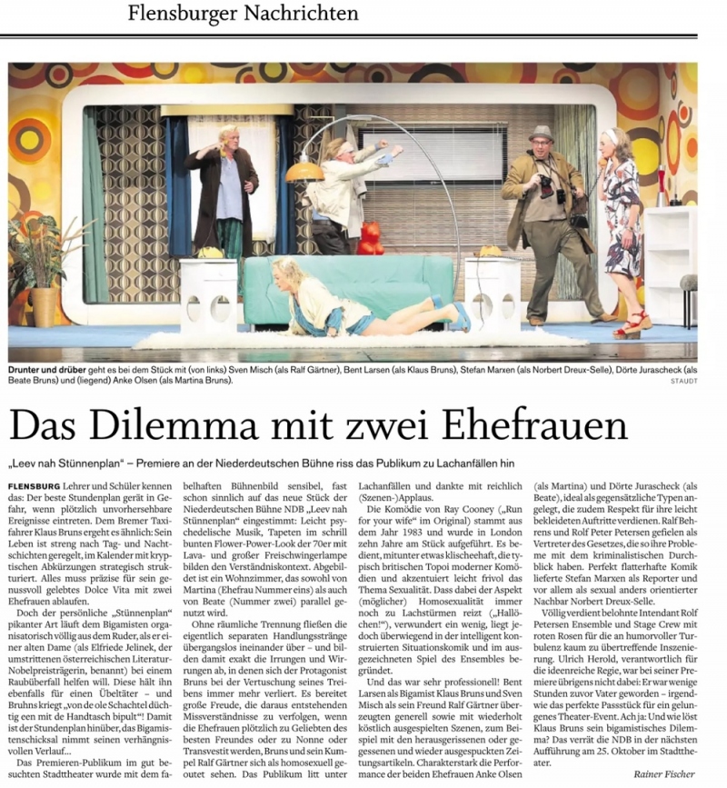 Leev nah Stuennenplan - Kritik im Flensburger Tageblatt