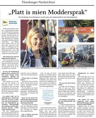 Bericht im Flensburger Tageblatt über unsere Darstellerin Anna Brodersen