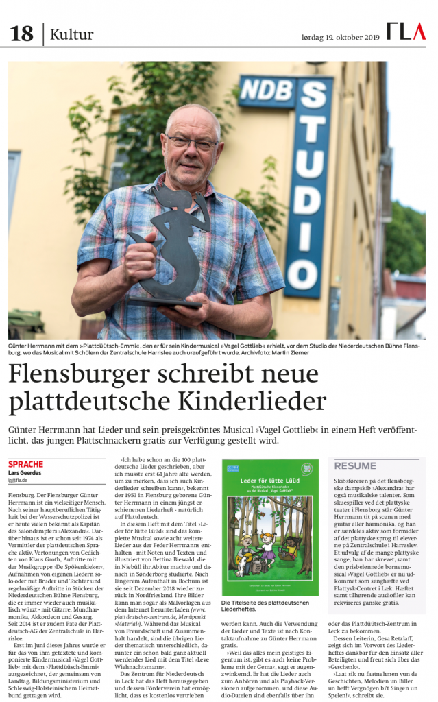 Flensborg AVIS über Günter Herrmanns plattdeutsche Lieder