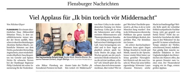 IK BÜN TORÜCH VÖR MIDDERNACHT Bericht im Flensburger Tageblatt am 27.01.2020